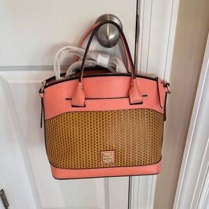 Dooney & Bourke Coral and Tan Woven Satchel